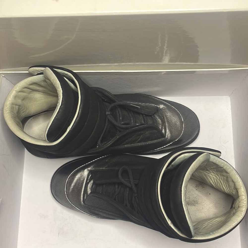 Mason Margiela Black Future Leather High Top Sneaker, Size 10